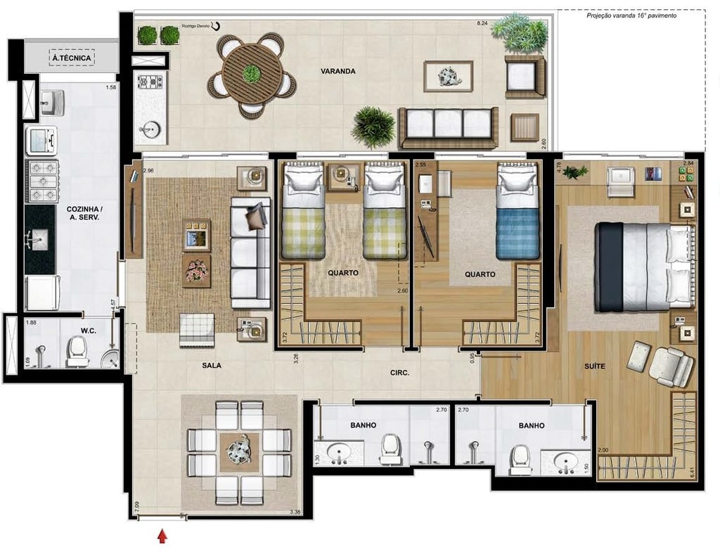 Planta 04 - 3 dorm 117 66m