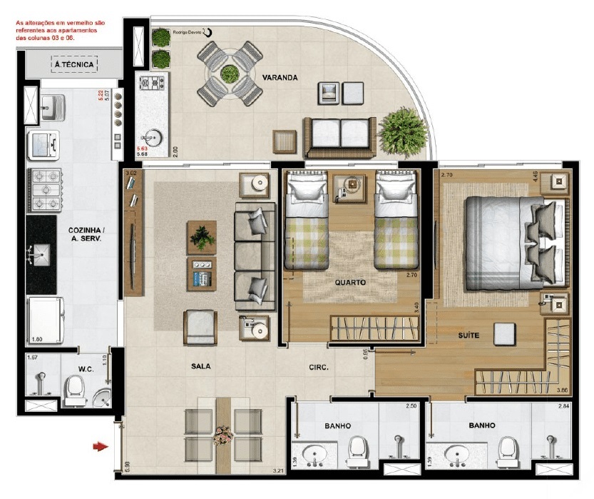 Planta 01 - 2 dorm 85,75m