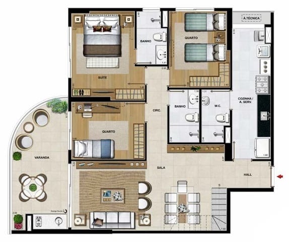 Planta 20 - 4 dorm 252,21m - cobertura duplex - inferior