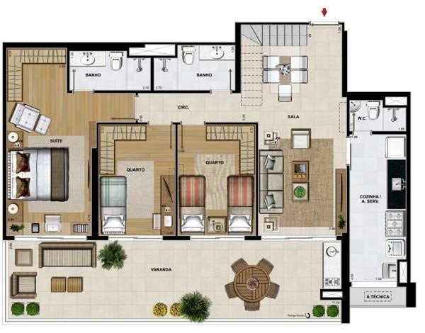 Planta 26 - 4 dorm 265,73m - cobertura duplex - inferior