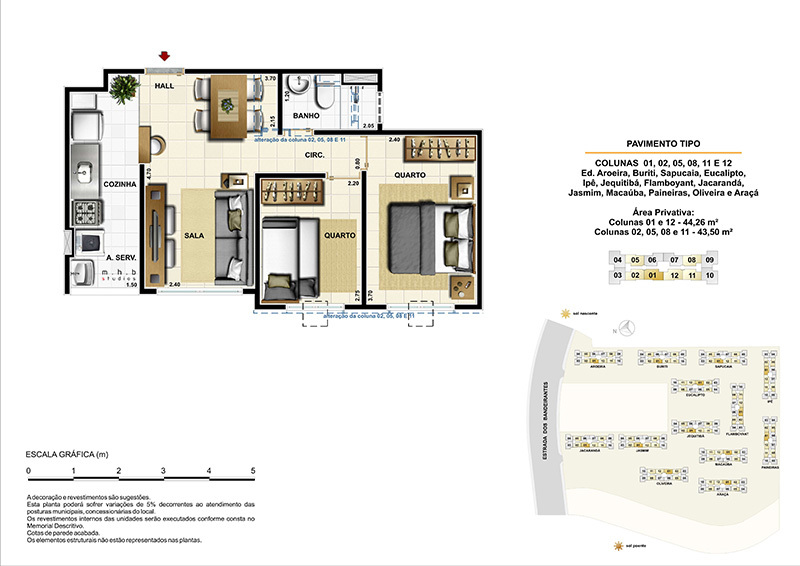 Planta 01 - 2 dorm 43 50m