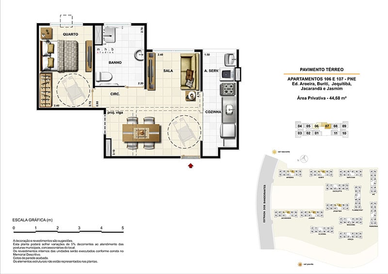 Planta 02 - 1 dorm 44 68m