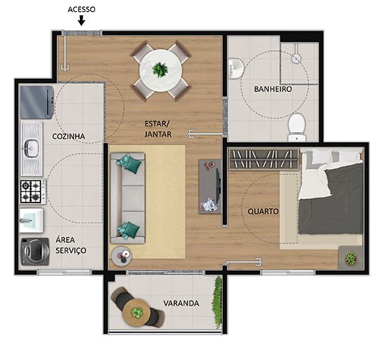 Planta 01 - 1 dorm 41 98m