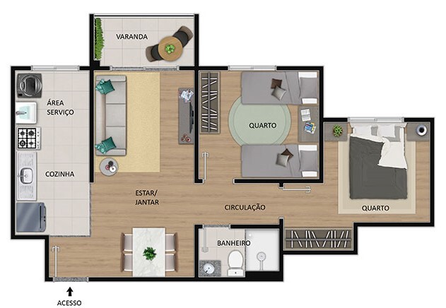 Planta 03 - 2 dorm 51 84m