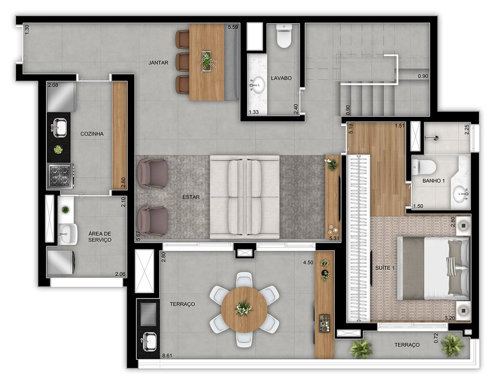 Planta 08 - 3 dorm 206m - duplex inferior