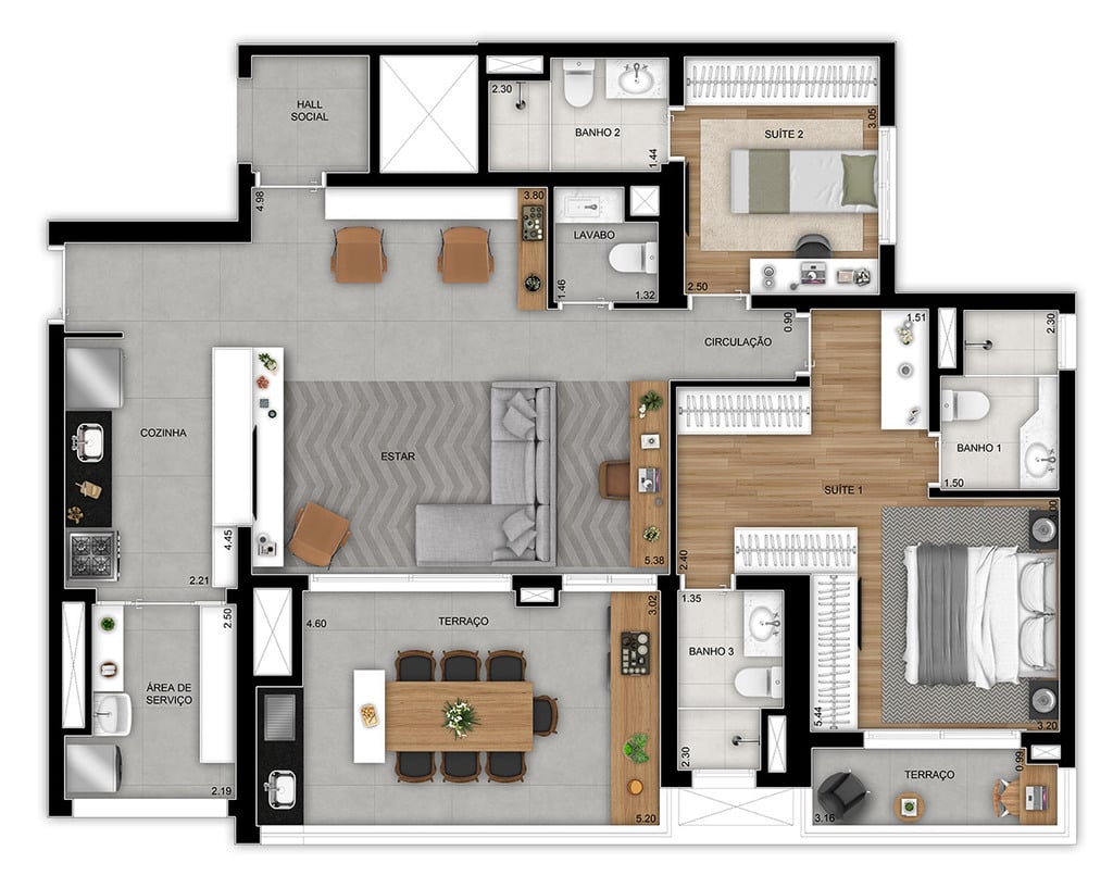 Planta 07 - 2 dorm 118m - opo