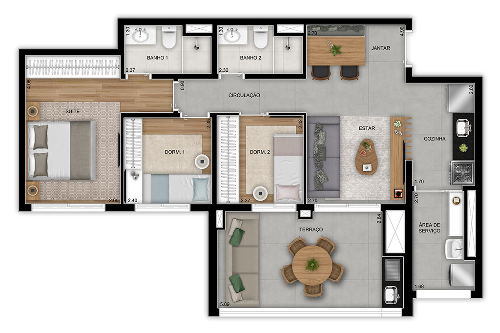 Planta 02 - 3 dorm 81m