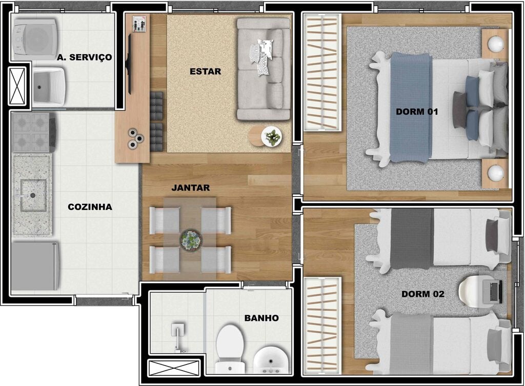 Planta 01 - 2 dorm 38m