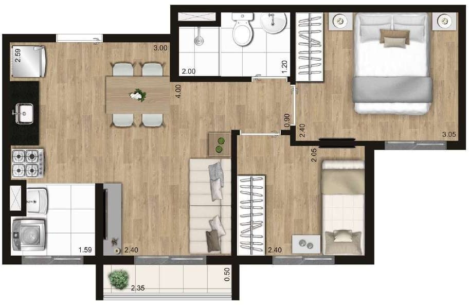 Planta 02 - 2 dorm 37m