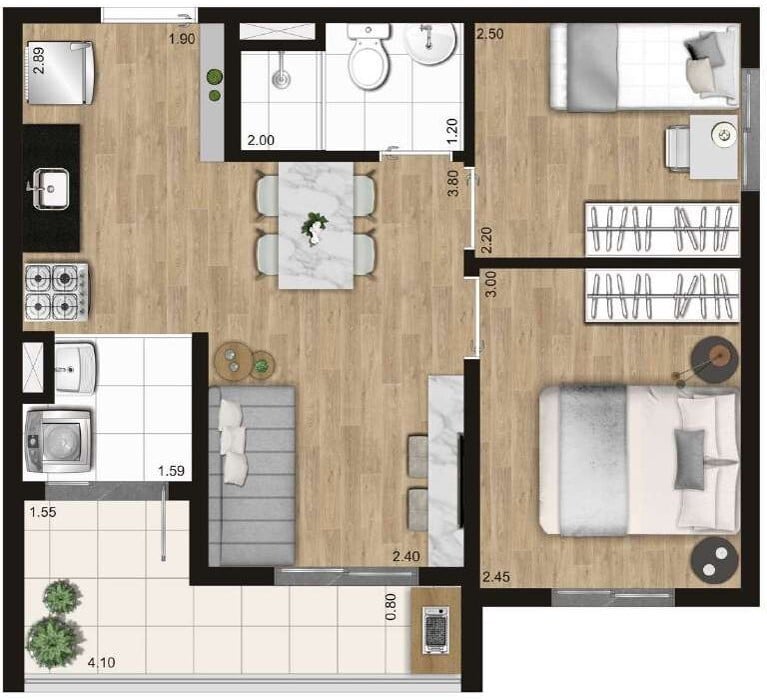 Planta 01 - 2 dorm 42m