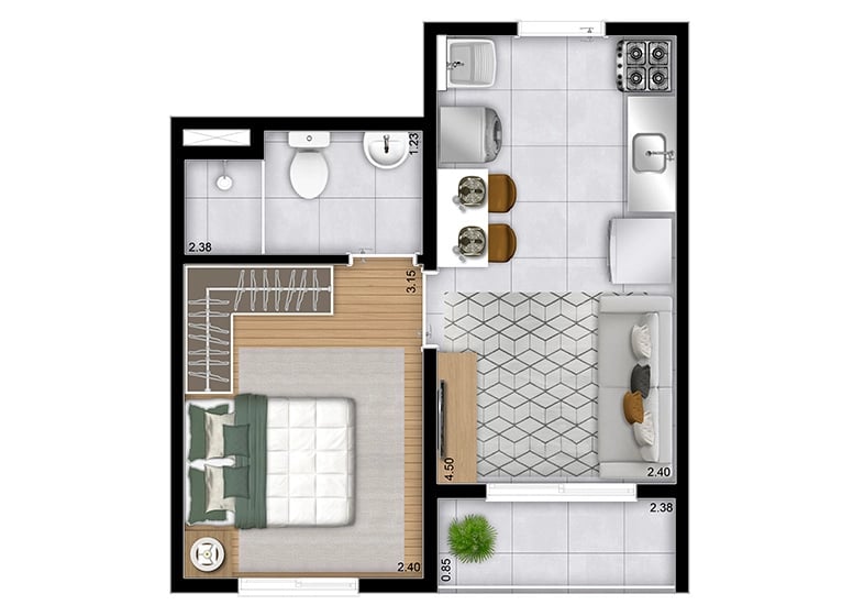 Planta 02 - 1 dorm 26,87m