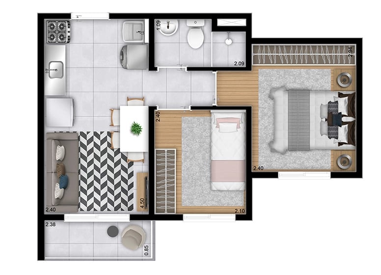 Planta 04 - 2 dorm 33,93m