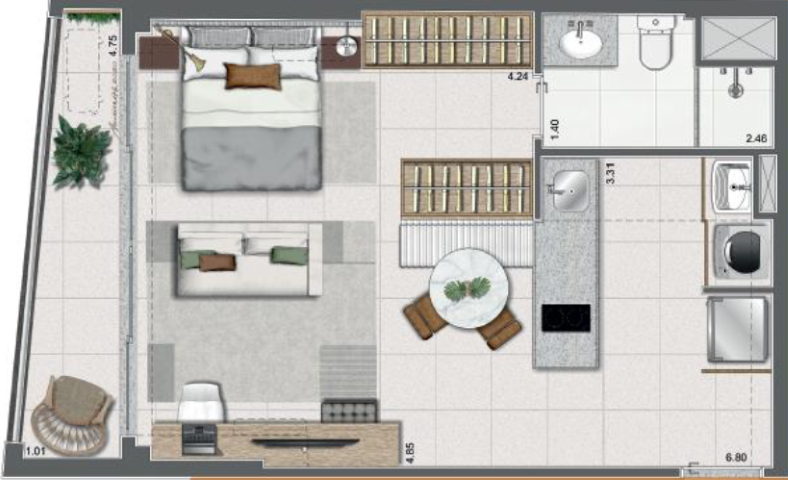 Planta 11 - 1 dorm 42 77m - studio