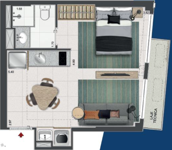 Planta 07 - 1 dorm 34 25m - studio