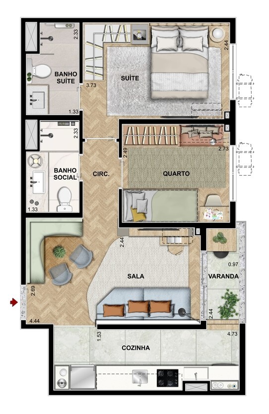 Planta 02 - 2 dorm 53 86m