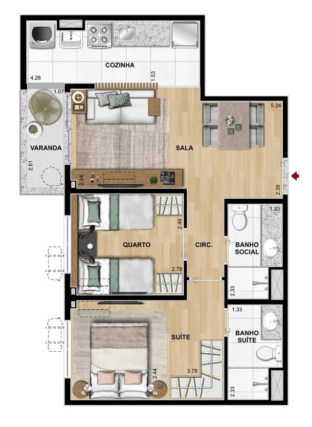 Planta 04 - 2 dorm 54 08m