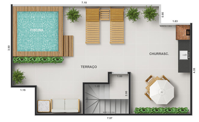 Planta 12 - 2 dorm 87,45m - cobertura duplex - superior