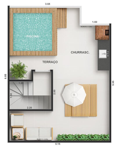 Planta 08 - 2 dorm 77,64m - cobertura duplex - superior