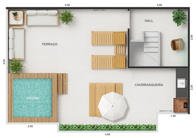 Planta 17 - 2 dorm 103,20m - cobertura duplex - superior