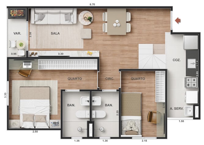 Planta 16 - 2 dorm 103,20m - cobertura duplex - inferior