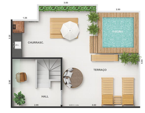 Planta 11 - 2 dorm 86,73m - cobertura duplex - superior