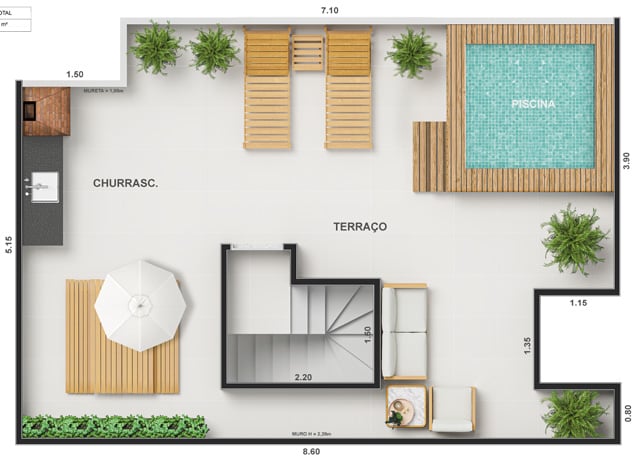 Planta 13 - 2 dorm 93,23m - cobertura duplex - superior