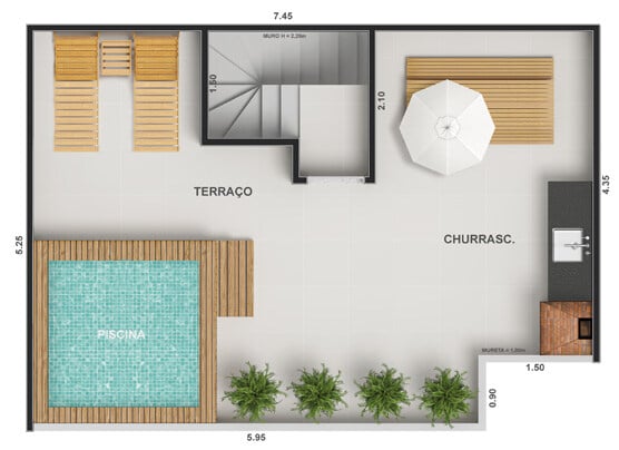 Planta 09 - 2 dorm 81,73m - cobertura duplex - superior