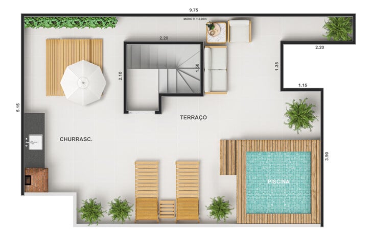 Planta 15 - 2 dorm 93,61m - cobertura duplex - superior