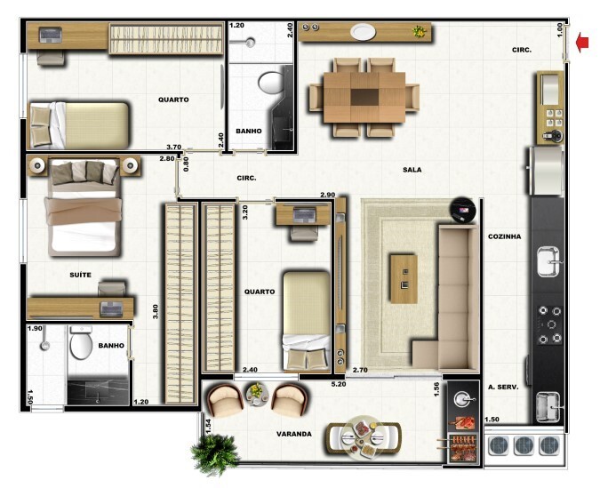 Planta 08 - 3 dorm 82,54m