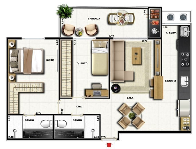 Planta 01 - 2  dorm 64,35m