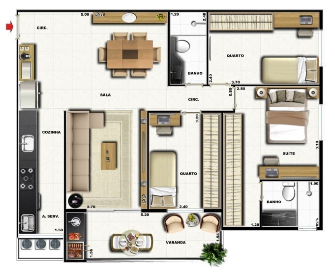 Planta 09 - 3 dorm 82,54m