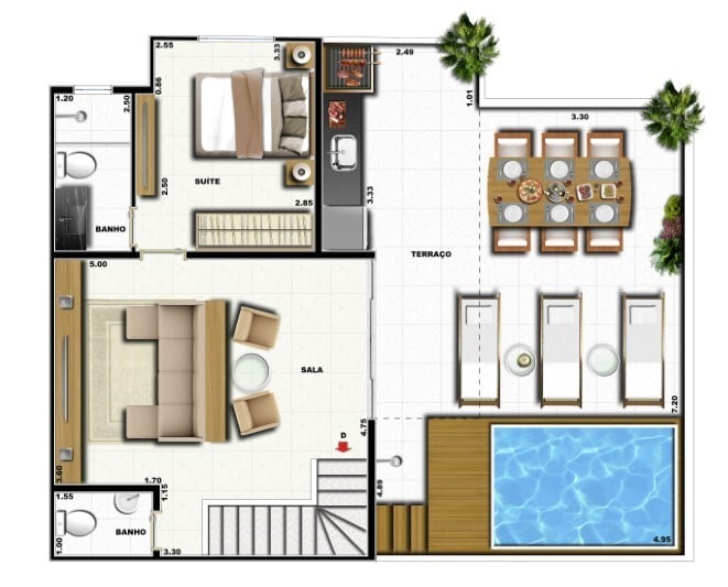 Planta 22 - 4 dorm 164,32m - cobertura duplex  - inferior