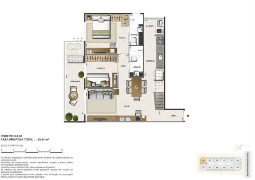 Planta 15 - 2 dorm 128 64m - cobertura