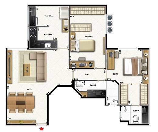 Planta 03 - 2 dorm 71 51m