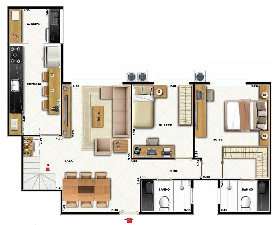 Planta 08 - 2 dorm 148 97m - cobertura duplex - inferior