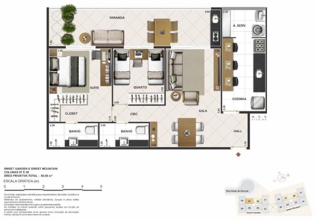 Planta 04 - 2 dorm 80m