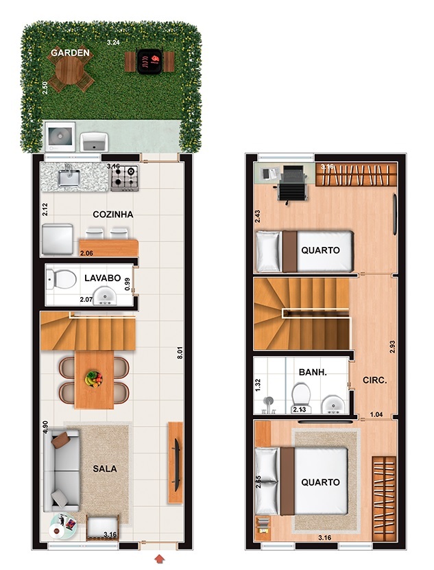 Planta 01 - 2 dorm 61 23m