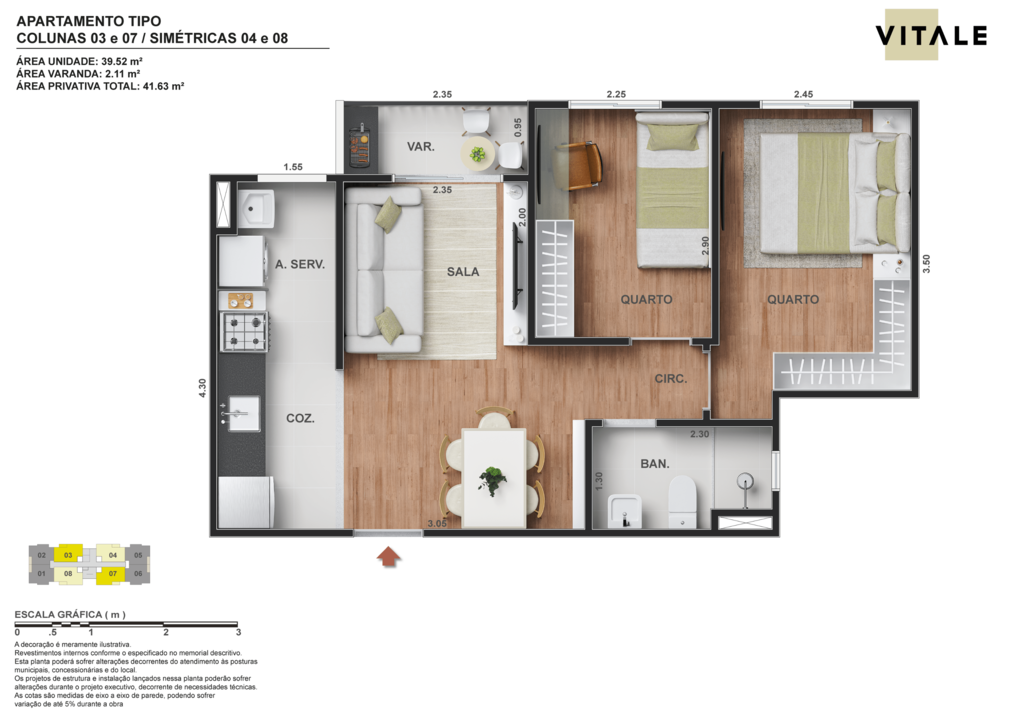 Planta 02 - 2 dorm 41,63m