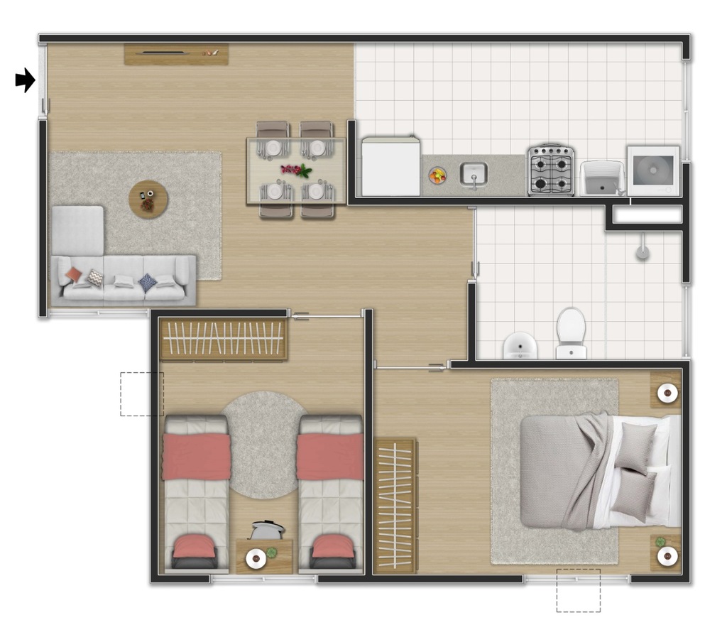 Planta 01 - 2 dorm 44,23m