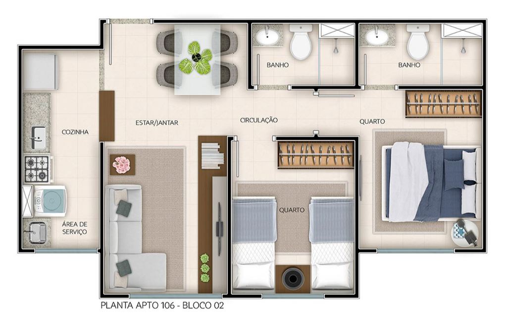 Planta 05 - 2 dorm 43m