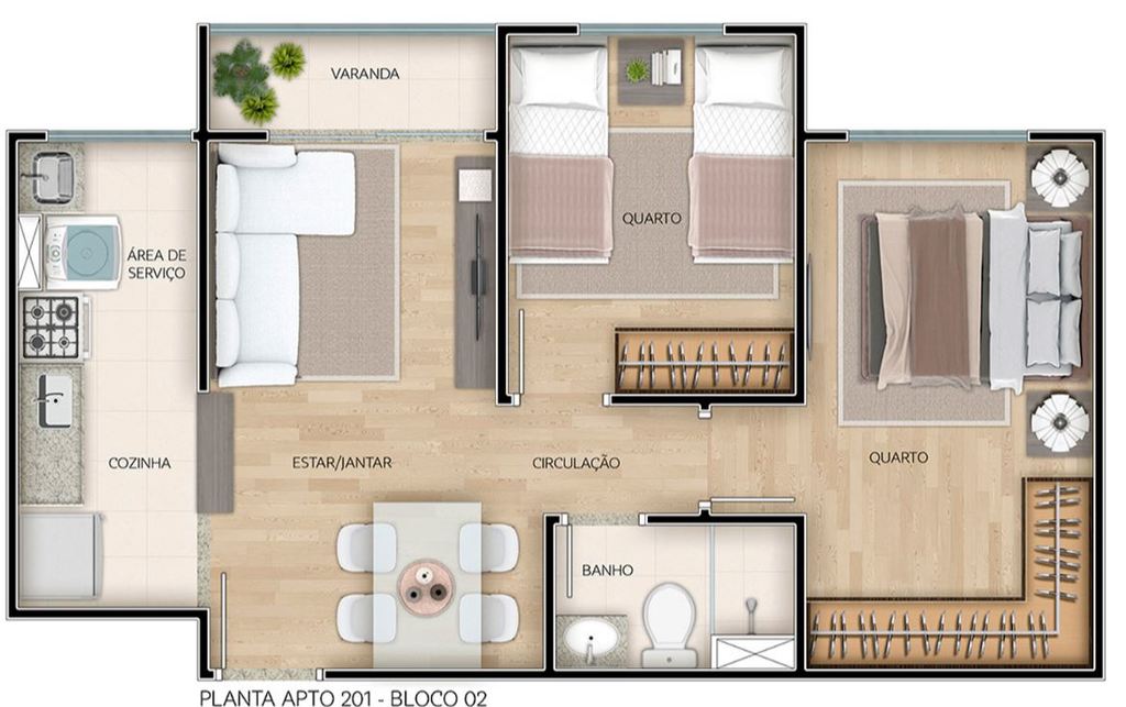 Planta 02 - 2 dorm 43m