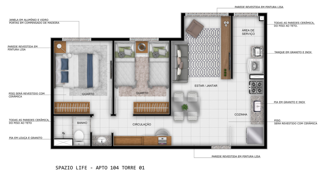 Planta 01 - 2 dorm 42,65m