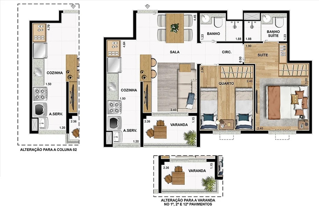 Planta 03 - 2 dorm 50,04m