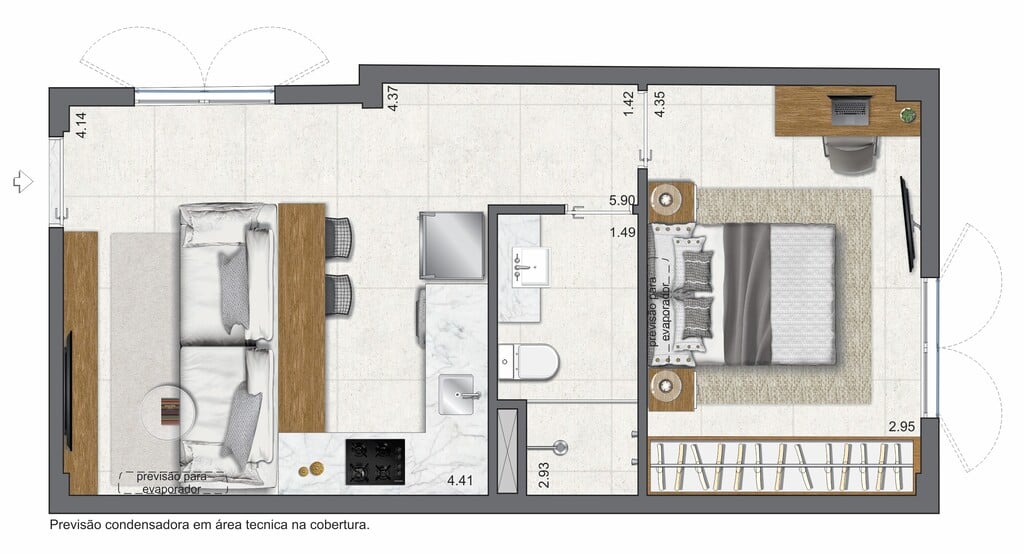 Planta 05 - 1 dorm 38,04m