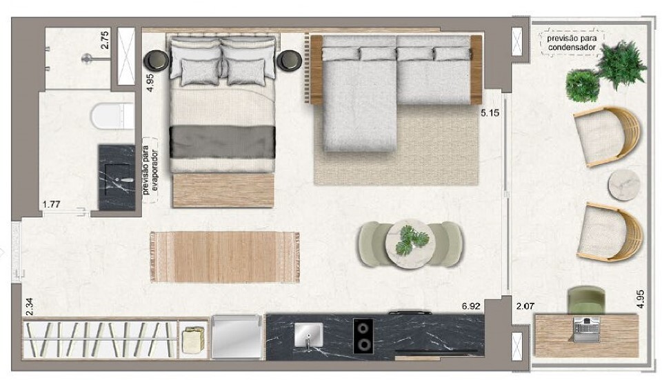 Planta 01 - 1 dorm 45 37m - studio