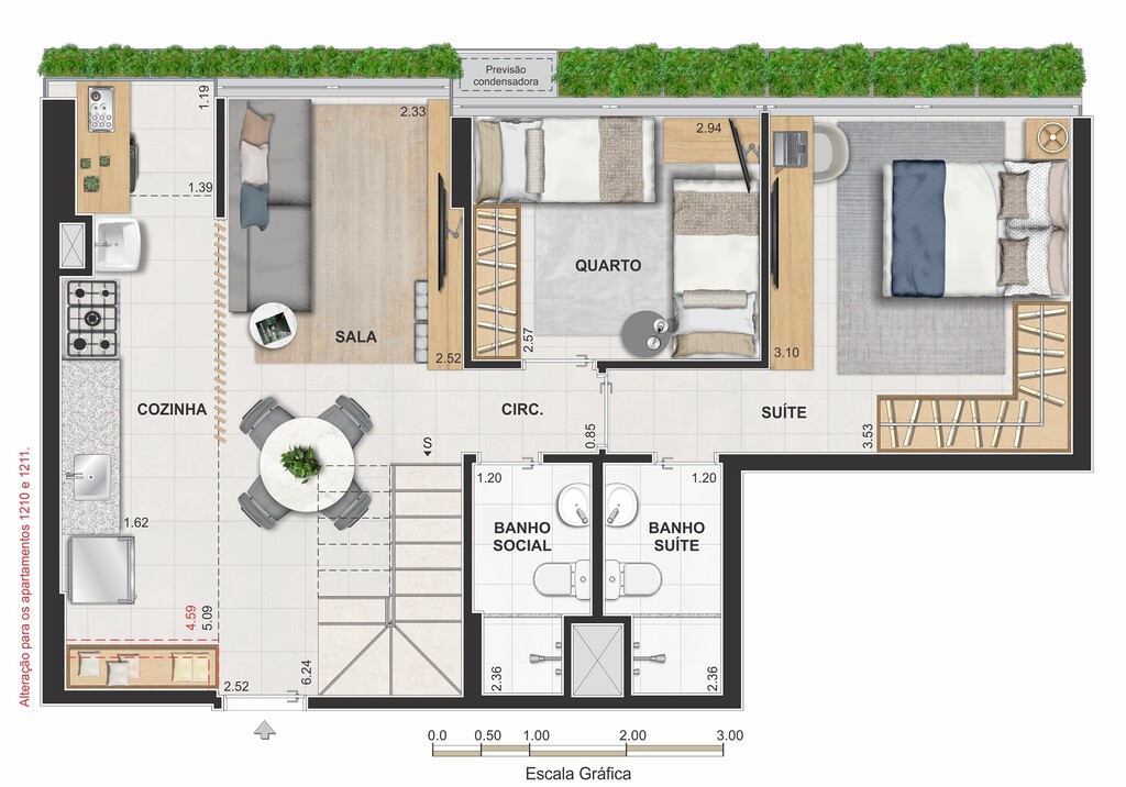 Planta 08 - 2 dorm 119,70m - cobertura duplex - inferior