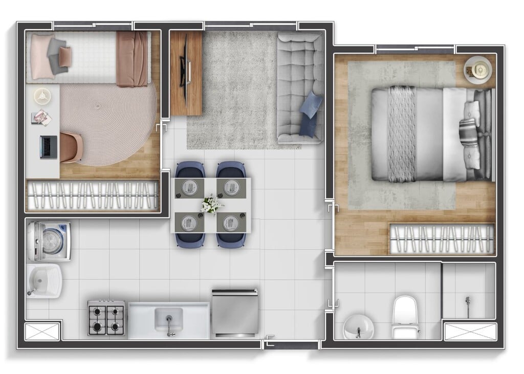 Planta 01 - 2 dorm 33,74m