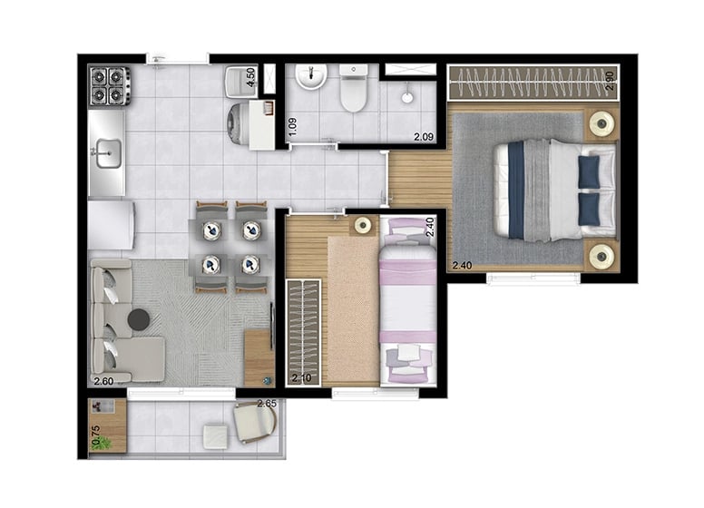 Planta 02 - 2 dorm 34,65m