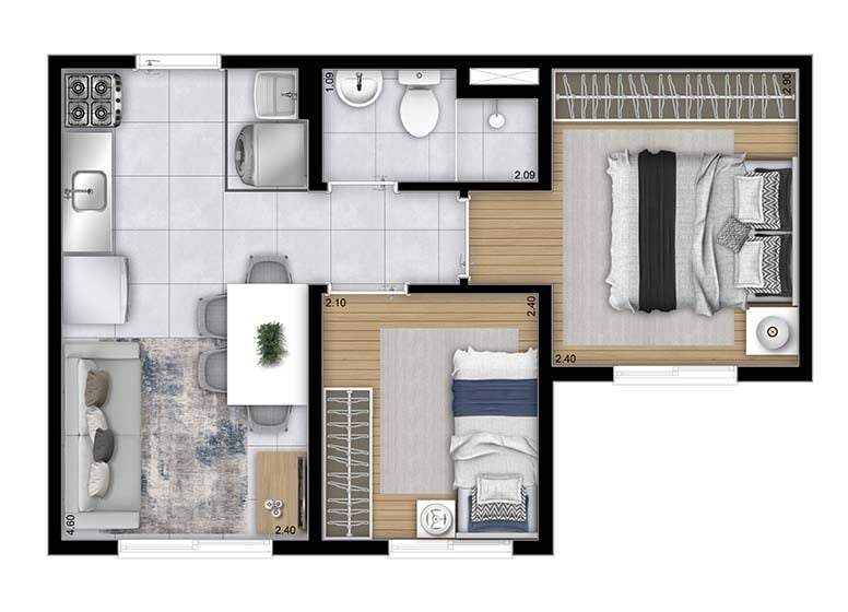 Planta 01 - 2 dorm 32,68m