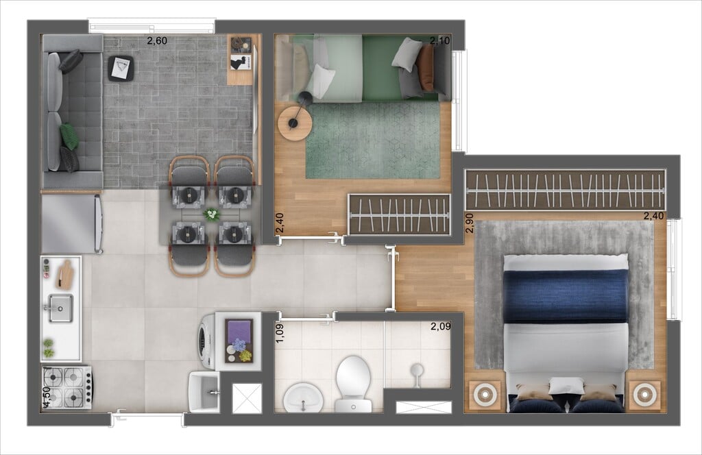 Planta 01 - 2 dorm 32,11m